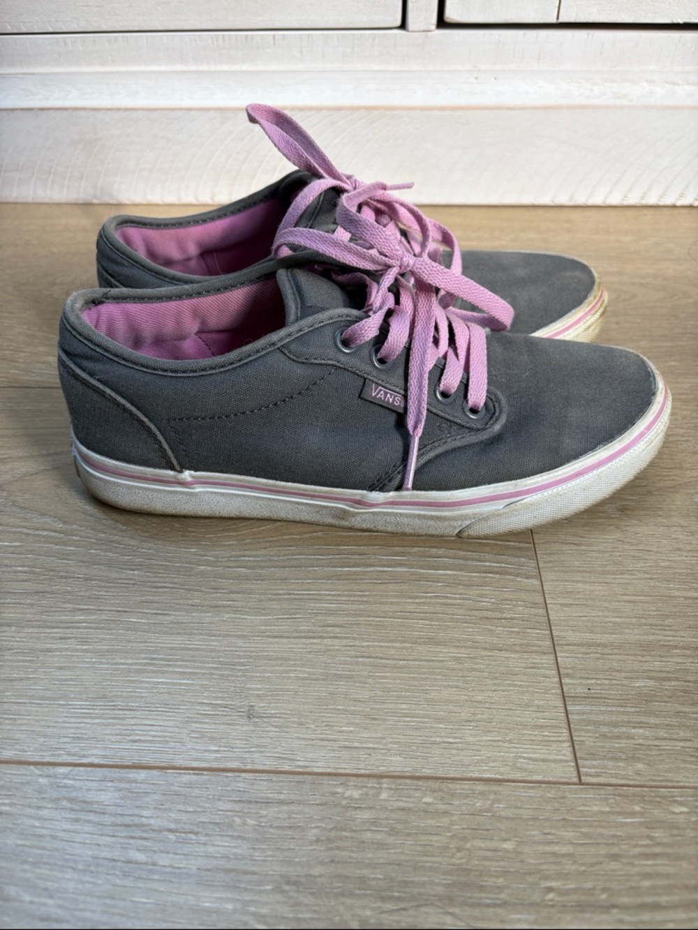 Vans Charcoal Canvas Sneakers with Pink Accents